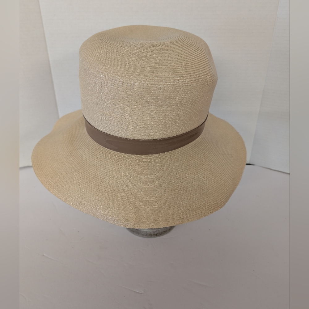 Vintage Hat Cream Brown Ribbon 1970s Floppy Hat Bohemian - Picture 2 of 4